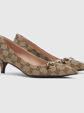 GUCCI Women's Horsebit Beige GG Canvas Pumps Size 9 (US) NIB 853466 KY980 9744